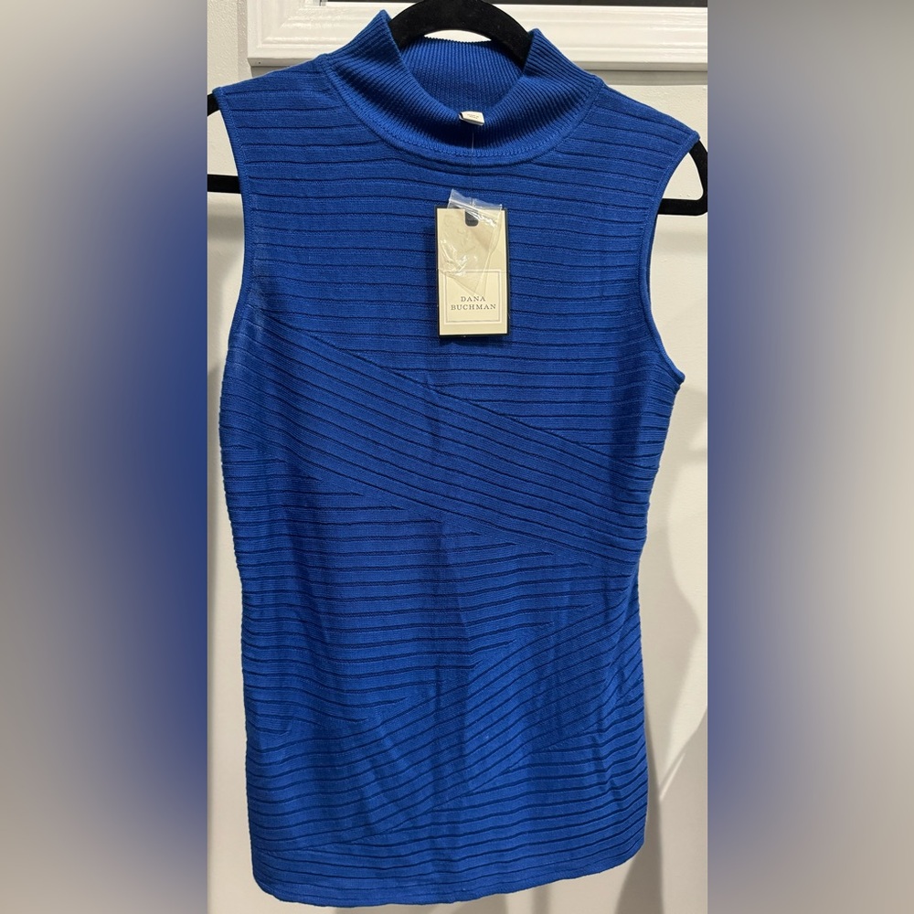 Dana Buchman Sleeveless Cobalt Blue Acrylic Mockneck Top Size S New With Tags